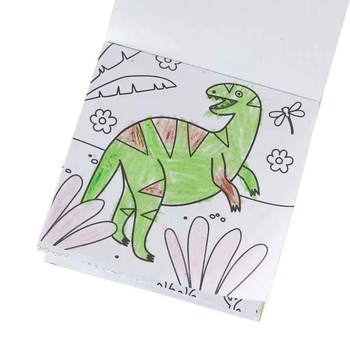 Libro para colorear portátil "Dinoland" con 9 crayones